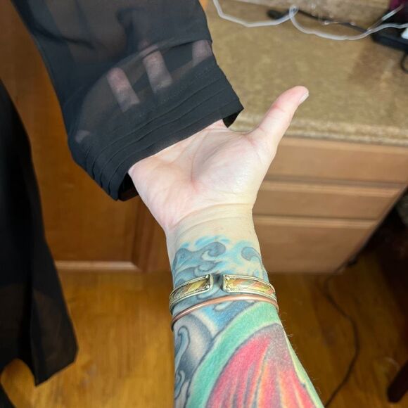 Sheer Unlined Dress with Rhinestone Brooches and Pearls Black Size 46 - Picture 8 of 12